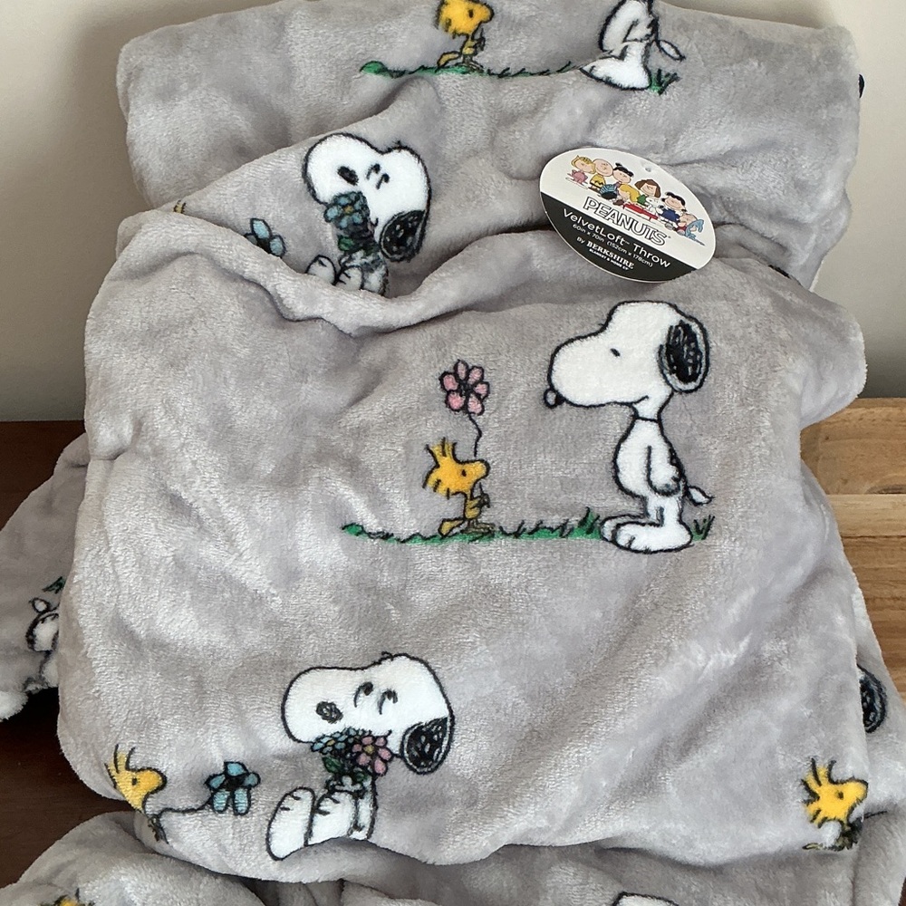Peanuts Snoopy and Woodstock Gray Blanket